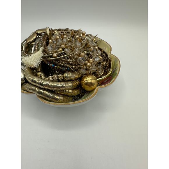 Vintage Gold Tone Jewelry Mystery Jewelry Jar in Vintage Nippon Nut Bowl - Picture 4 of 6